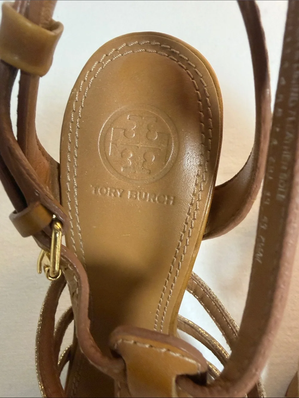 Tory Burch Tan Leather Sandal with Gold Straps